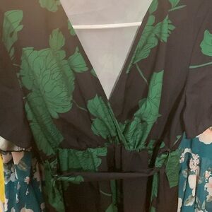 Navy And Green V Neck Dress